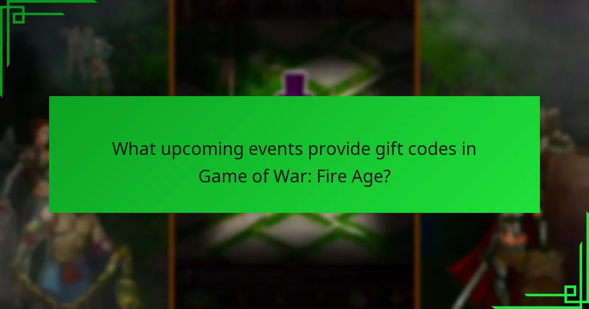 What upcoming events provide gift codes in Game of War: Fire Age?